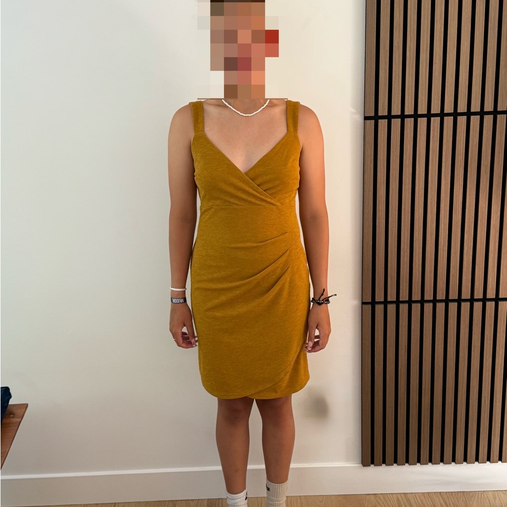 Chic Mustard Wrap Mini Dress